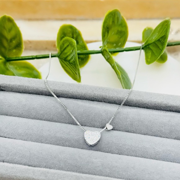 925 Sterling Silver Double Heart Pendent Necklace With Zirconia - Picture 7 of 12